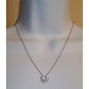 Sterling Silver 925 Flying Birds Pendant Modernist Style Necklace Sign JJ